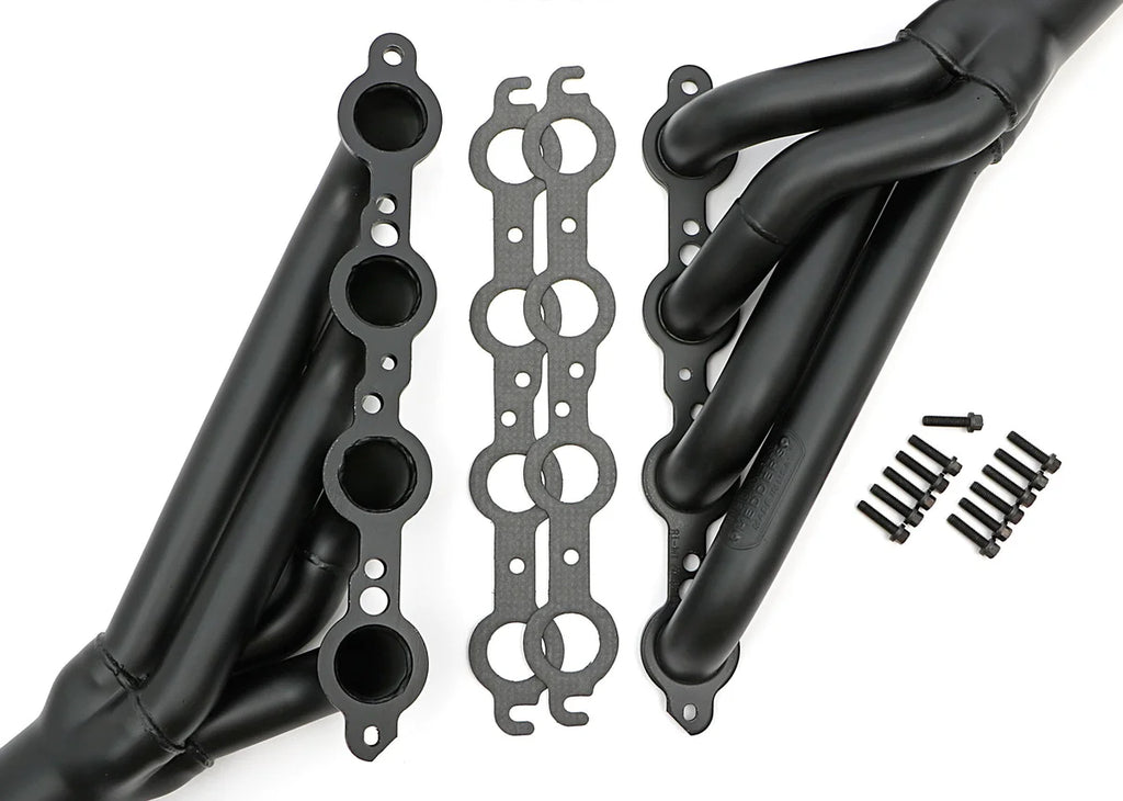 Black Mid-Length LS Swap Headers For '68-72 Chevelle, El Camino Hedman Hedders - Back View