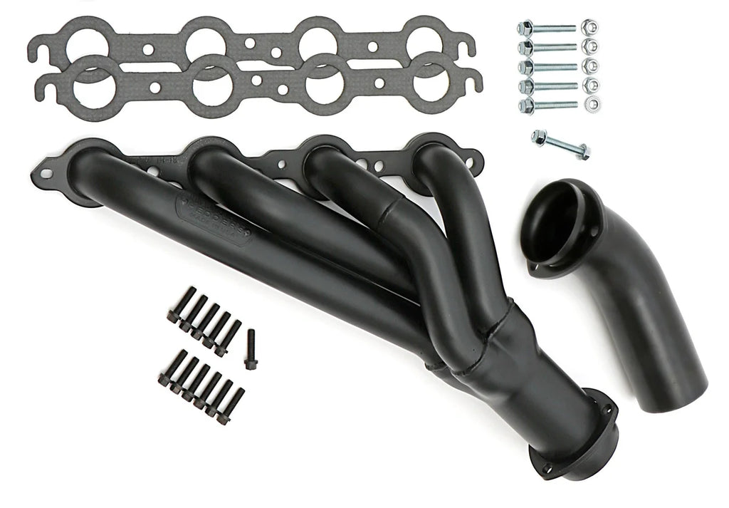 Black Mid-Length LS Swap Headers For '68-72 Chevelle, El Camino Hedman Hedders - Installation View