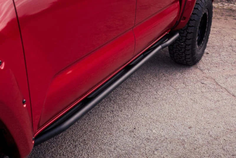 Body Armor 4x4 05-22 Toyota Tacoma Double Cab Short Bed Revo Rock Sliders - Black - Side View