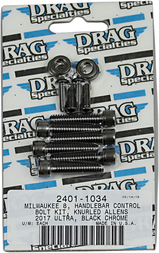 Bolt Kit - Handlebar - Black/Chrome - Knurled - M8 DragSpecialties MK784BK - Main Product View