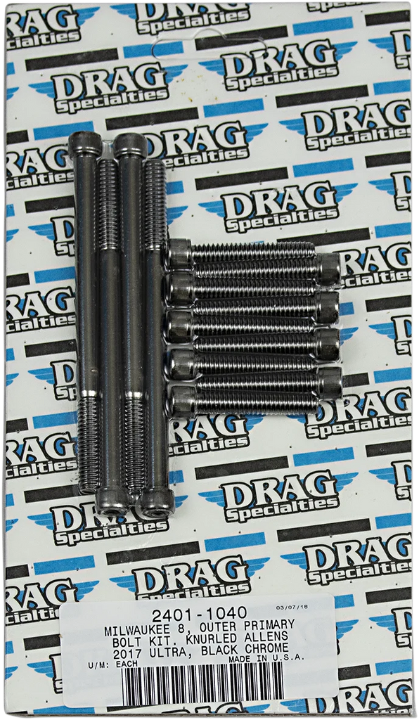 Bolt Kit - Outer Primary - Black/Chrome - Knurled - M8 DragSpecialties MK787BK - Main Product View