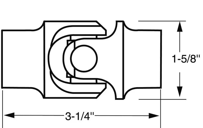 Borgeson Steel Single Steering Universal Joint. Fits 1in.-48 Spline X 1in. Double-D. 014352 - Side View