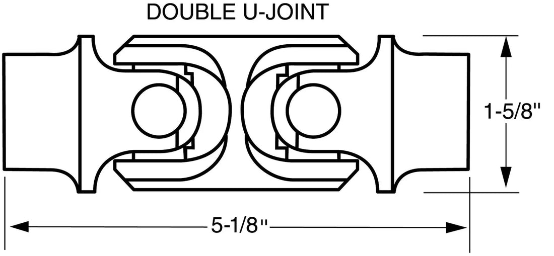 Borgeson Steel double steering universal joint. Fits 3/4in. Double-D X 3/4in.-30 Spline. - Side View
