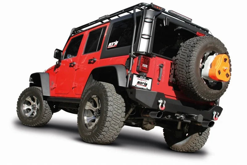 Borla 12-14 Jeep Wrangler JK 2/4Dr Rr Section ATAK Single Square Rlld Angle-Cut Black Chrome Exhaust - Side View
