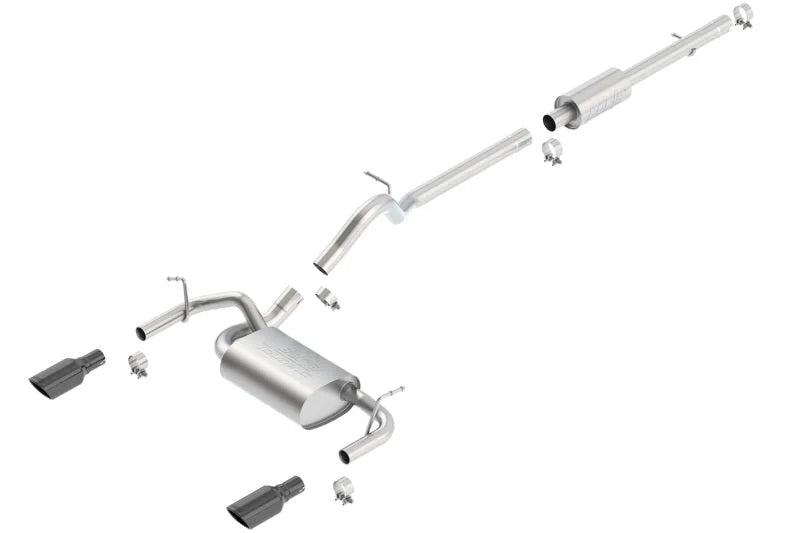 Borla 12-16 Jeep Wrangler 3.6L AT/MT 4DR 4WD S SQ RL AC SR 2.5in 2in TIP 3.5inx3.28in Black Chrome - Side View