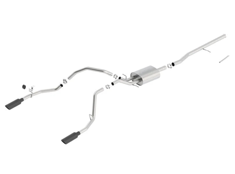 Borla 14 Sierra 1500 C/B S-Type Exh/2.75in Into Dual 2.25in Out 4in Split Rear Exit-Black Chrome - Main Product View