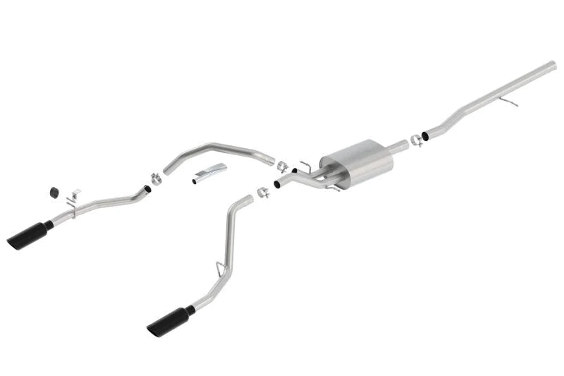 Borla 14 Sierra 1500 C/B S-Type Exh/2.75in Into Dual 2.25in Out 4in Split Rear Exit-Black Chrome - Side View