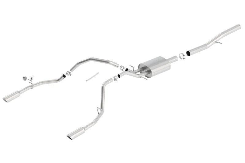 Borla 14 Silv/Sierra 1500 EC Std/CC Short 143.5in WB S-Type Single Split Rear Exit Cat-Back Exhaust - Side View