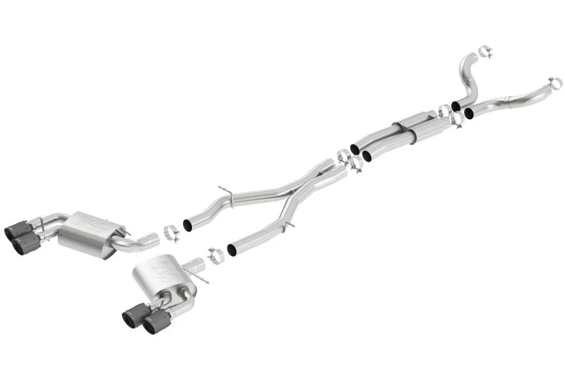 Borla 16-17 Chevy Camaro 6.2L 4in Dual CF Tips w/Black Core Dual Split Exit ATAK Catback Exhaust - Side View