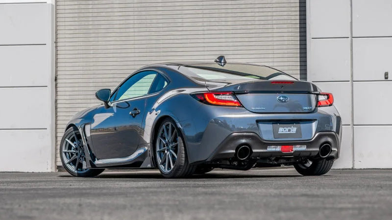 Borla 22-23 Subaru BRZ/Toyota GR86 2.4L RWD AT/MT ATAK Catback Exhaust - Black Chrome Tips - Side View