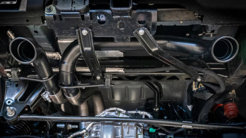 Borla 22-24 Ford Bronco Raptor V6 Turbo AT 2WD / 4WD ATAK Catback Exhaust w/ 4in Black Coated Tips - Side View