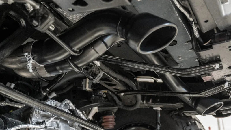 Borla 22-24 Ford Bronco Raptor V6 Turbo AT 2WD / 4WD ATAK Catback Exhaust w/ 4in Black Coated Tips - Back View