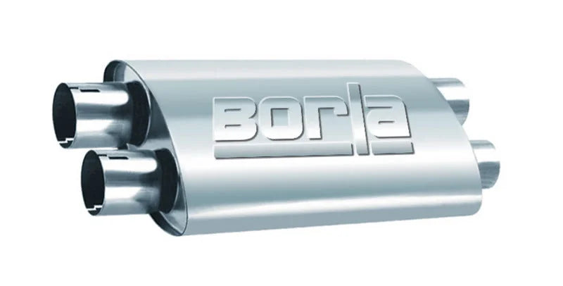 Borla 2.50in Dual In/Out 19in x 9.5in x 4in PRO-XS Muffler - Side View