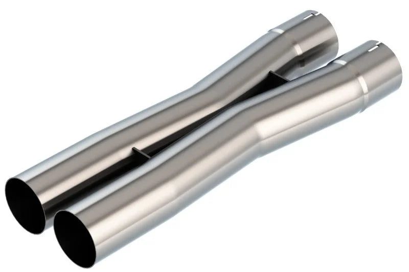 Borla 2.75in Universal X-Pipe 3.66in Inlet Centerline 4.05in Outlet Centerline 26.98in OAL - Side View