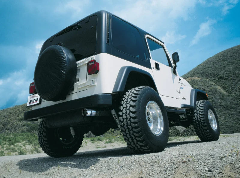 Borla 97-99 Jeep Wrangler 2.5/4.0L w/o Hitch Cat-Back 2.25in Single Sqr Angle Cut Phntm Rear - Detail View