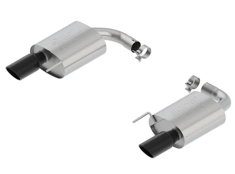 Borla Atak S Rear Section 15-17 Ford Mustang GT 5.0L V8 MT/AT 2.5in pipe 4in tip (Black Chrome) - Side View