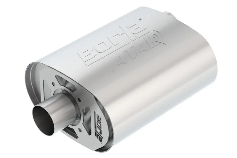 Borla CrateMuffler Ford 5.0L Coyote ATAK 2.5in Offset/Center 12in x 6in x 10.34in Muffler - Side View