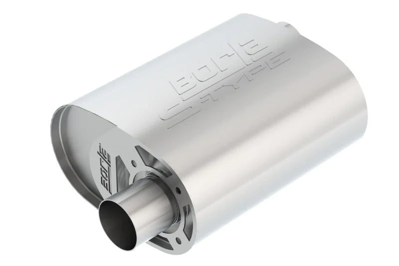 Borla CrateMuffler Ford Coyote 2.5 inch Offset/Offset 12in x 6in x 10.34in S-Type Oval Muffler - Side View