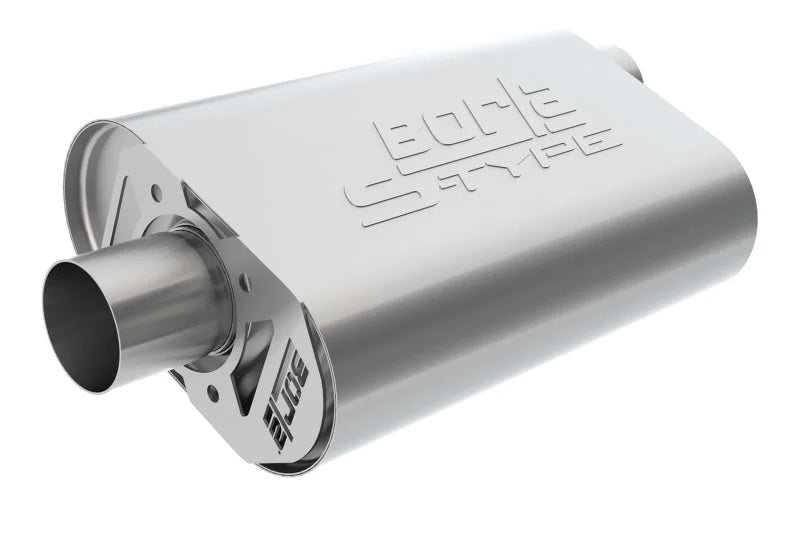Borla CrateMuffler SBC Hot 350/383 3.0 inch Offset/Center 14in x 4.35in x 9in Oval S-Type Muffler - Side View