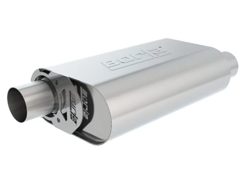 Borla CrateMuffler SBC Hot 350/383 3inch Offset/Offset 14in x 4.35in x 9in Oval Muffler - Side View