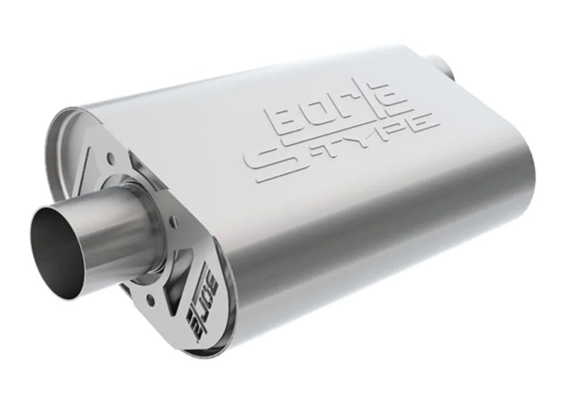 Borla CrateMuffler SBF 289/302/ 351 S-Type 2.50in Center/Offset Muffler - Side View