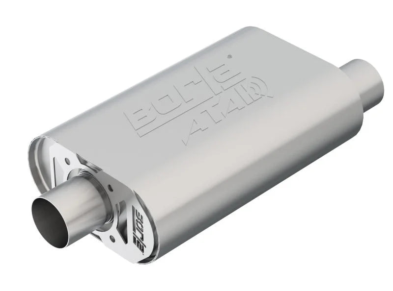 Borla CrateMuffler STOCK SBC 283/327/350 ATAK 2.5in Offset/Center 14in x 4.35in x 9in Oval Muffler - Side View