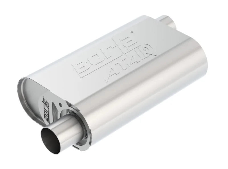 Borla CrateMuffler Stock SBC 283/327/350 ATAK 2.25in Offset/Offset 14inx4.35inx9in Oval Muffler - Side View