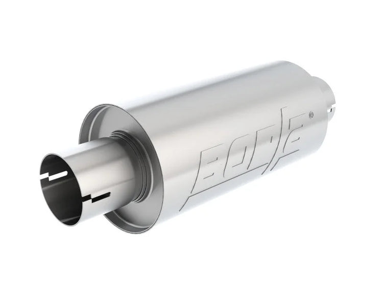 Borla S-Type Muffler 2.5in Inlet/Outlet 5in Round x 10in w/Notch - Side View