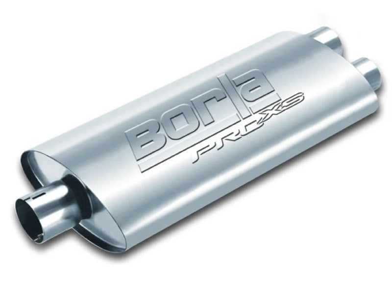 Borla Universal Center/Dual Oval 3in In / 2.5in Out 19in x 4in x 9.5in Notched PRO-XS Muffler - Side View