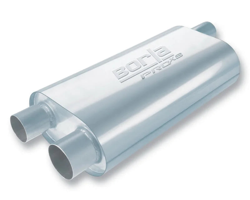 Borla Universal Oval Transverse Single 3in Inlet/2.5in Outlet 19in x 10.25in x 5.5in Turbo Muffler - Side View