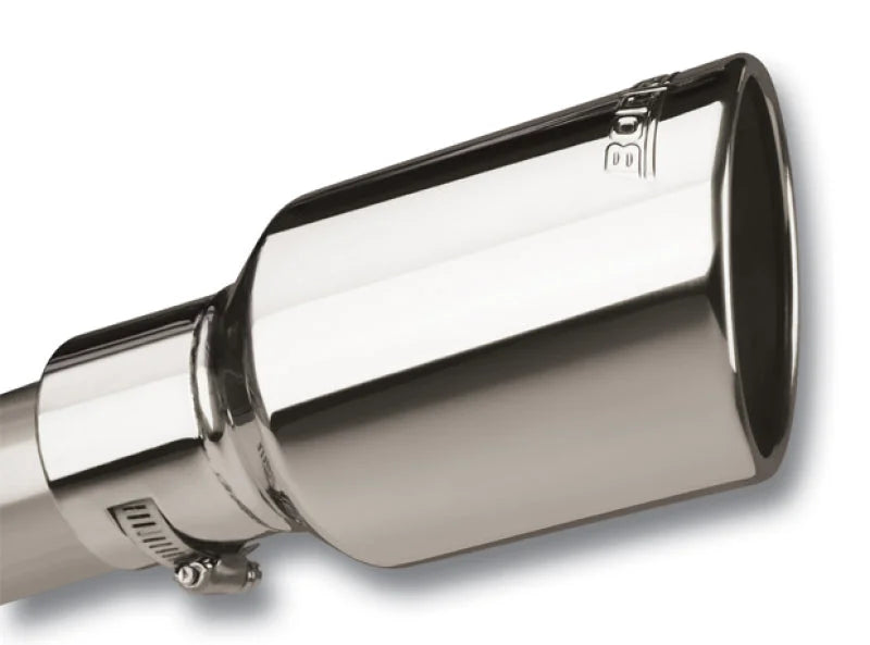 Borla Universal Polished Tip Single Round Rolled Angle-Cut w/Clamp (inlet 2 1/2in. Outlet 4 x 4in) * - Side View