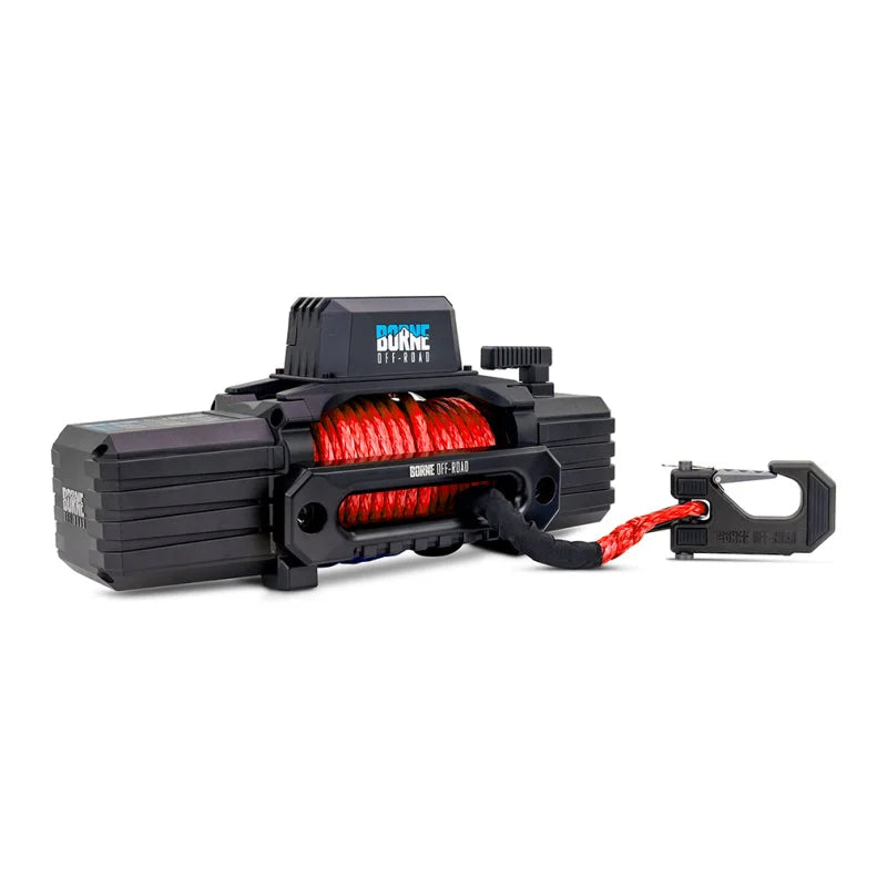 Borne Off-Road 10K Winch - Red Synthetic Rope - Back View