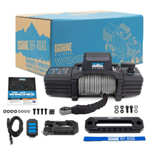Load image into Gallery viewer, Borne Off-Road 12K Winch - Grey Synthetic Rope - Back View