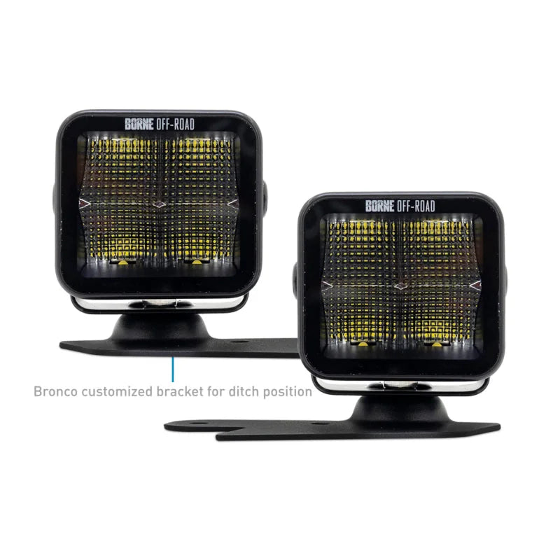Borne Off-Road 21+ Bronco Light Pods 2pc Ditch 3x3 Flood Upfit - Side View
