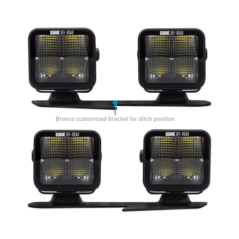 Borne Off-Road 21+ Bronco Light Pods 4pc Ditch 3x3 Flood - Additional View 12