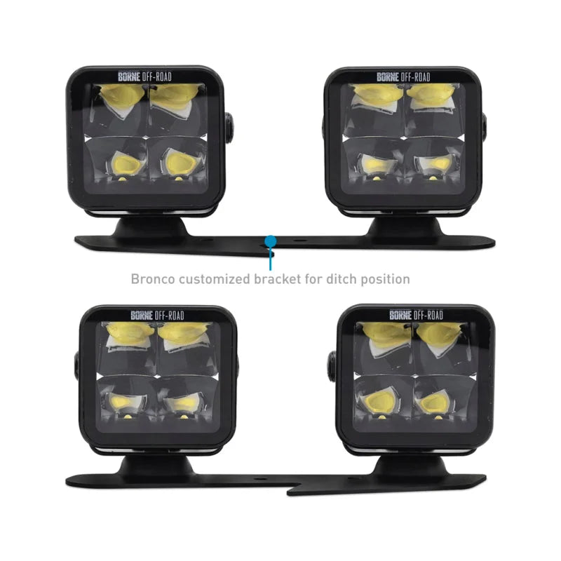 Borne Off-Road 21+ Bronco Light Pods 4pc Ditch 3x3 Flood Upfit - Additional View 6
