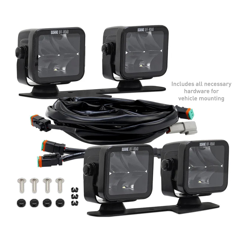 Borne Off-Road 21+ Bronco Light Pods 4pc Ditch 3x3 Spot Upfit - Back View