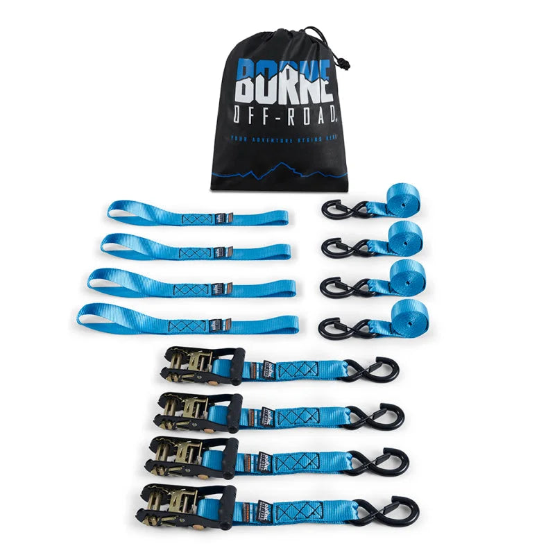 Borne Off-Road Heavy-Duty Ratchet Tie-Down Kit (4-Pack) - Blue - Side View