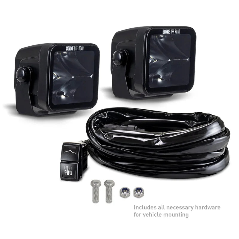 Borne Off-Road Light Pods (Kit of 2) 3x3 Spot - Back View