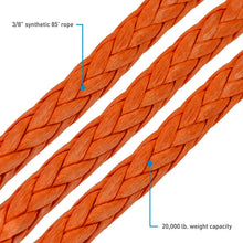 Load image into Gallery viewer, Borne Off-Road Synthetic Rope - 3/8in x 85ft - Orange - Side View