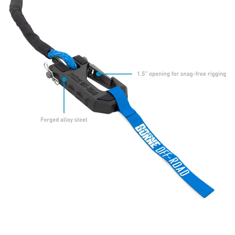 Borne Off-Road Winch Hook - 3/8in Rope - Hand Strap - Blue - Back View