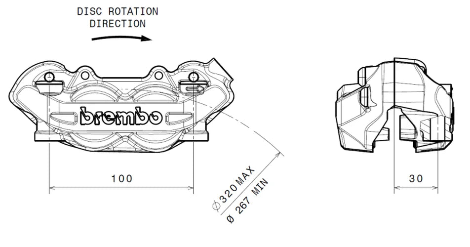 Brembo 08-10 Ducati 848/07-08 Monster 695/2008-2014 Monster 696 P4.32 Brake Caliper - Front Right - Side View