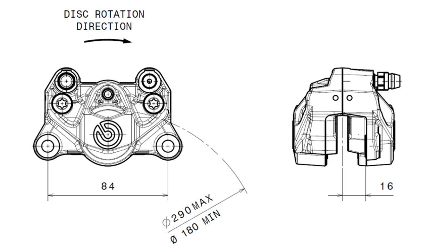 Brembo 12-14 Ducati 1199 Panigale/13-14 1199 Panigale R P2.34 Brake Caliper - Rear - Side View