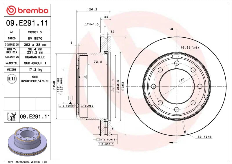 Brembo 16-17 Volvo XC60 Front UV Coated Rotor
