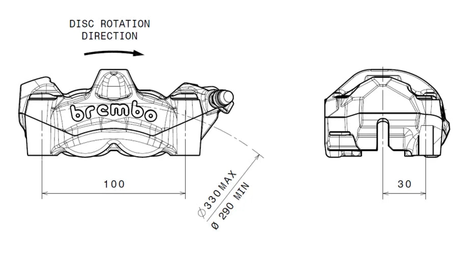 Brembo 2010 Aprilia RSV4 Factory/2013 RSV4 Factory APRC ABS M-50 Brake Caliper - Front Right - Side View
