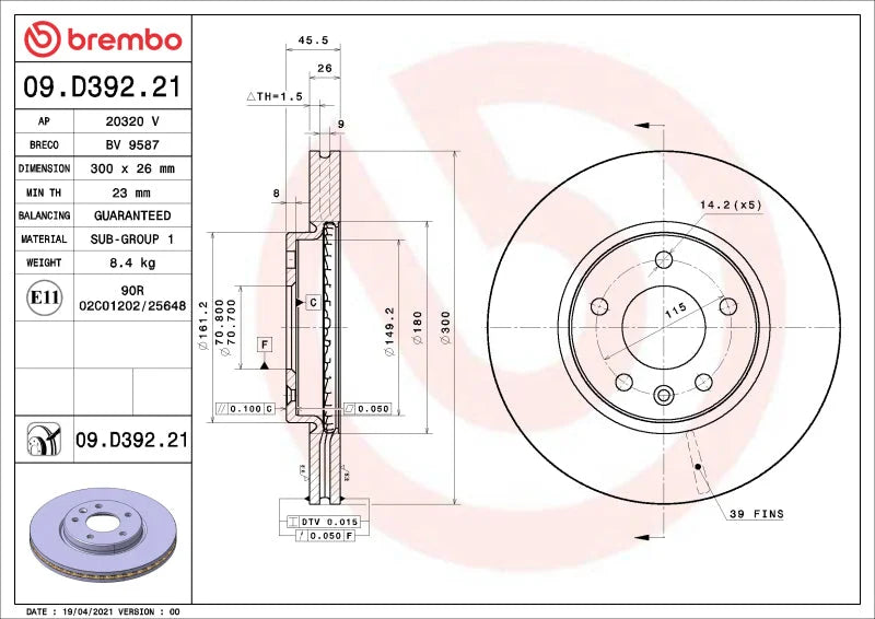 Brembo OE 14-15 Chevrolet Cruze/19-22 Equinox/Malibu/21-24 Trailblazer UV Coated Brake Disc - Front
