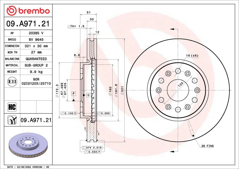 Brembo OE 18-22 Buick Enclave/19-22 Chevrolet Blazer/18-22 Traverse UV Coated Brake Disc - Front