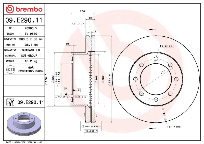 Brembo OE UV Coated Brake Disc - Front fits 2018-2022 Ford F-250 Super Duty / 2013-2015 2018-2022 Ford F-350 Super Duty