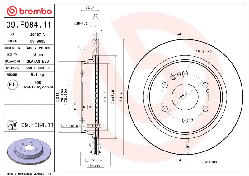 Brembo OE UV Coated Brake Disc Rear fits 2021-2025 Cadillac Escalade Luxury / 2023-2025 Cadillac Escalade / 2021-2025 Cadi...