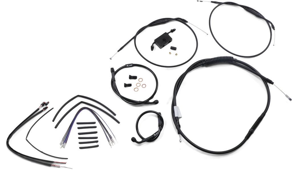 Burly Brand Handlebar Cable and Brake Line Kit - Extended - Sportsters - 12" T-Bar Handlebars - ABS B30-1268 - Side View